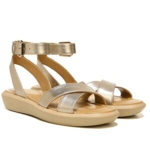 NATURALIZER Jamila Flat Sandals Women's Shoes In Warm Silver Metallic Faux Leath